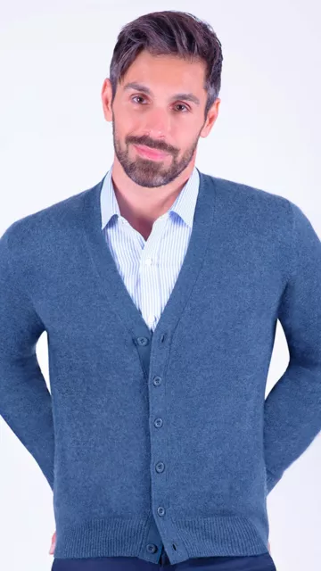 1stAmerican Cardigan con Bottoni Maglione in 100% Cashmere da Uomo Manica Lunga