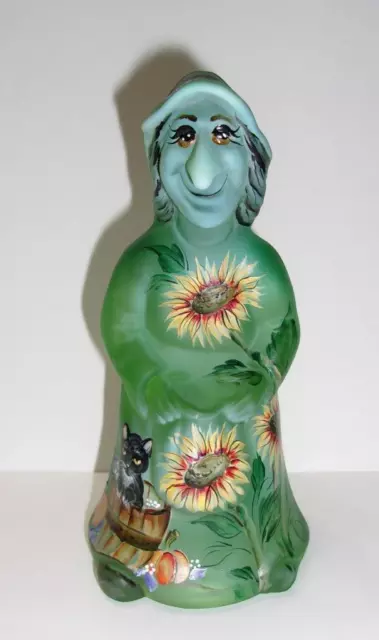 Fenton Glass Green Opal Sunflower Kitten Halloween Witch Figurine Ltd Ed #1/33