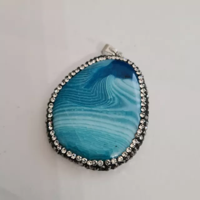 Beautiful 99ct Blue Agate & Crystal Pendant set in Sterling Silver