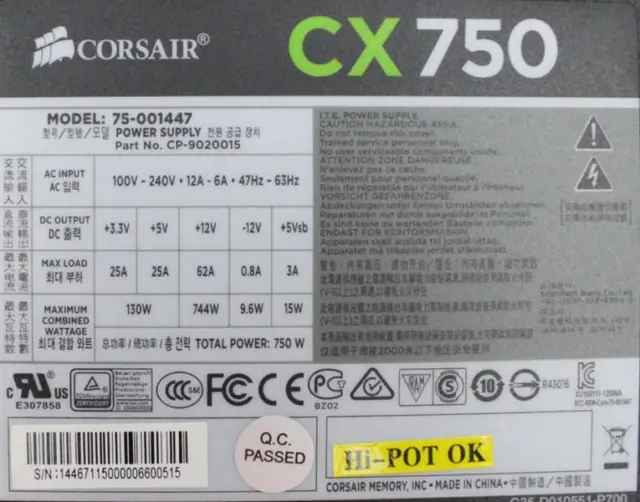 Corsair Builder Series CX750 (CP-9020015) ATX Netzteil 750 Watt 80+ #301123