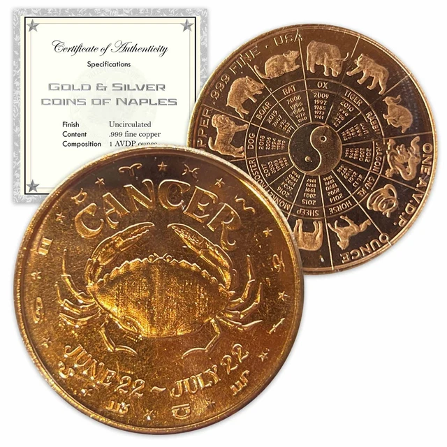 1 oz Copper Round - Cancer in a capsule & gift bag