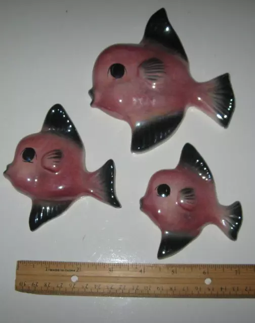 Vintage MCM Ceramicraft San Clemente Lusterware Ceramic Fish set of 3 Pink