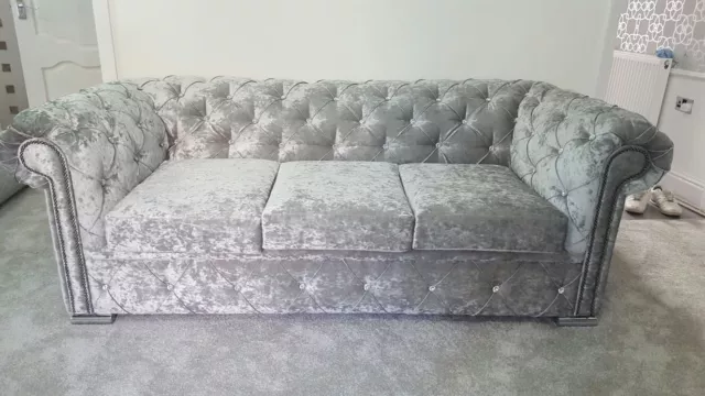 Chesterfield Sofa in Silver Crushed Velvet
