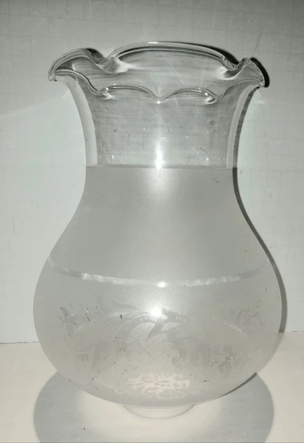 Victorian 8" Acid Etched Frosted Glass Lamp Shade Ruffle 2" Fitter