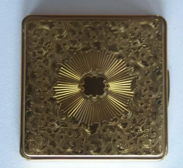 Vintage Kigu Gold Embossed Square Art Deco  Powder Compact With Mirror