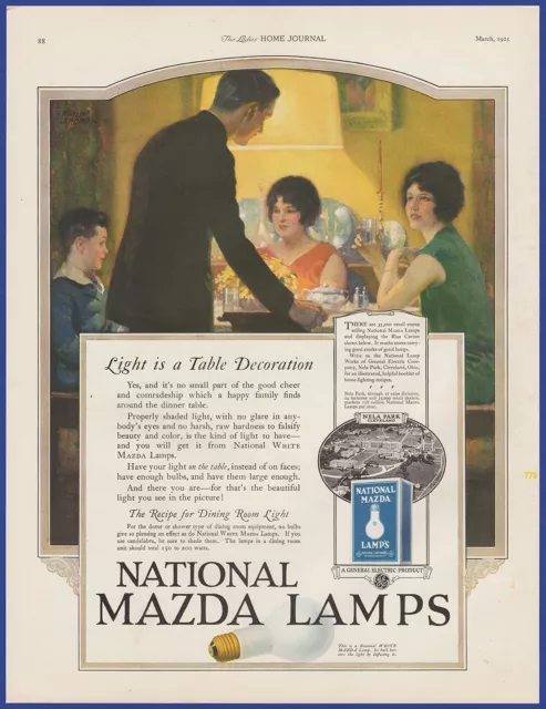 Vintage 1925 NATIONAL Mazda Lamps Light Bulbs Philip Lyford Art 20's Print Ad