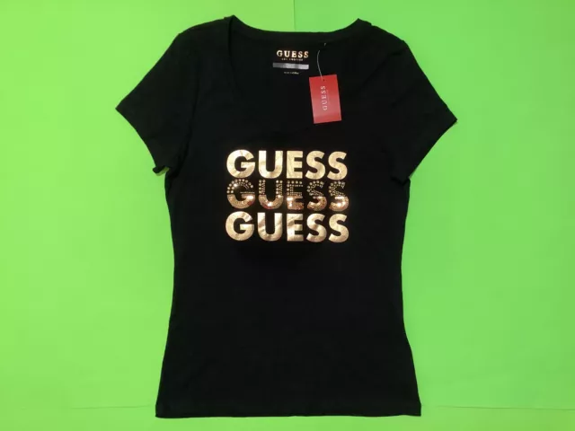 New GUESS Los Angeles Women’s Short Sleeve T-Shirt Sz Medium Black w/Gold