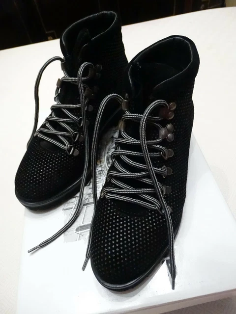 Bottines noires Plates à Lacets, en cuir " Femme, marque Italienne - pointure 36