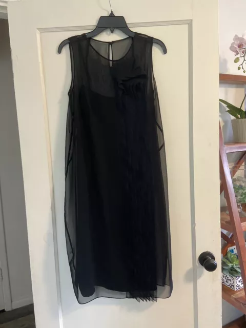 Akris Punto Black Shift Dress Sheer & Lined Pleated Size 12 Cocktail / Party