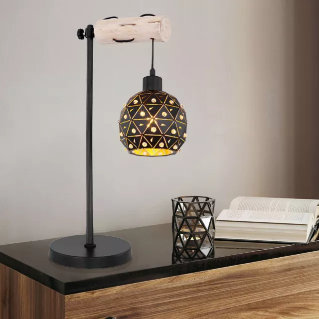 Lampe de table rétro lampe de table en bois métal noir, abat-jour design  grille, 1x E27, LxH 33 x 55 cm, ETC Shop: lampes, mobilier, technologie.  Tout d'une source.