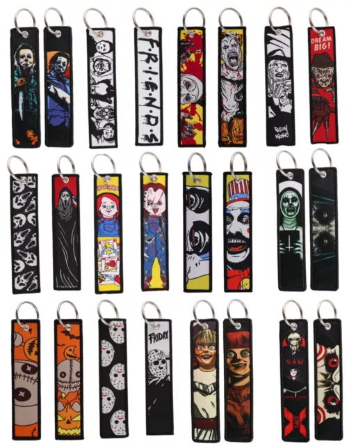 * Great Fun * HORROR Embroidered KEYRING Key Tag Fob * Goth HALLOWEEN * UK Stock