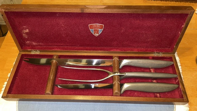 Vintage Gerber Legendary Blades 3 Piece Carving Set American Walnut Case