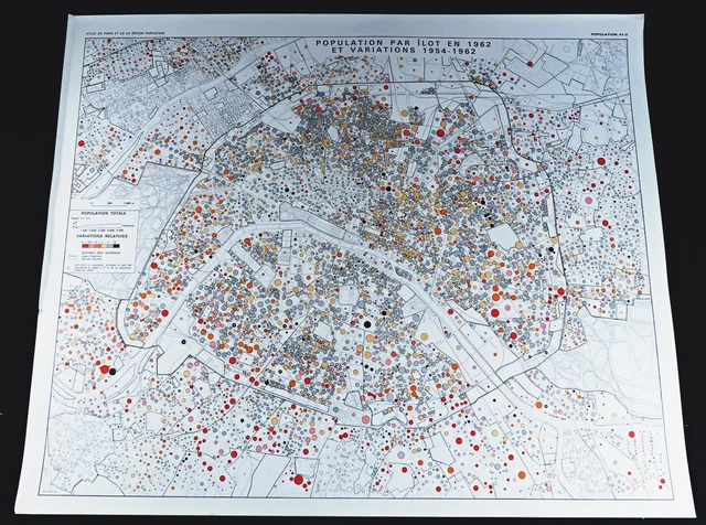 VINTAGE PARIS MAP City Center Population Density Growth le de France 