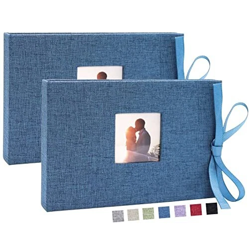 Álbum de fotos pequeño 4x6, mini libro ilustrado con bolsillos, páginas transparentes paquete de 2 azul