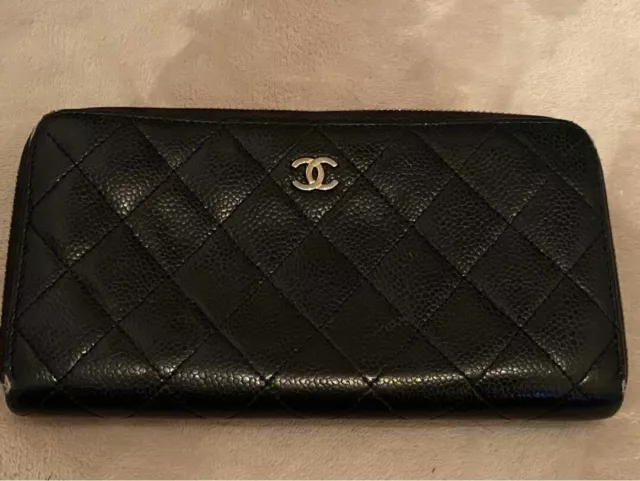 AUTHENTIC CHANEL MATELASSE Coco Mark Long Wallet Leather Red Zip