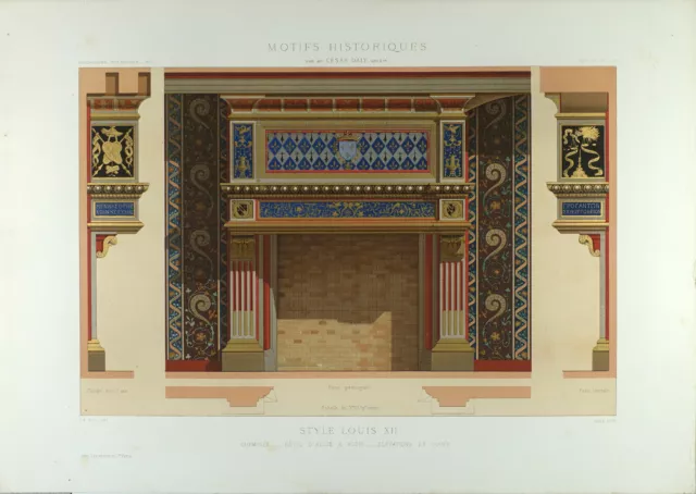 Lithographie XIX, Motifs Historiques, Style Louis XIV, Cheminée, 1876