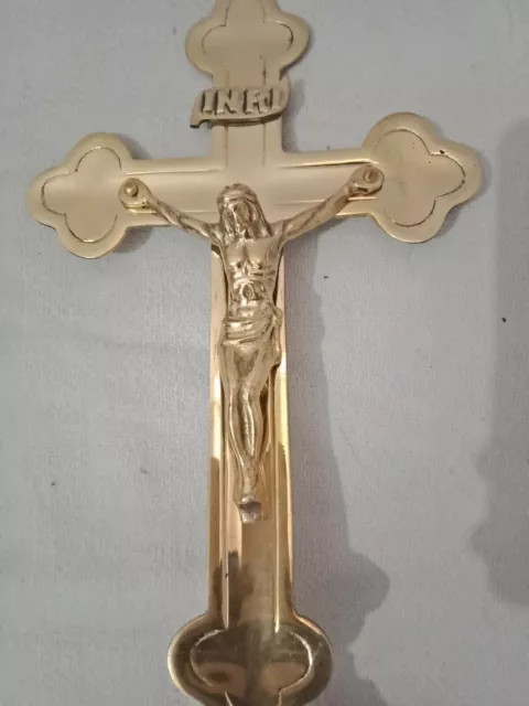 Brass Altar Cross Jesus Christ Crucifix - 19th.century Church Cross 3