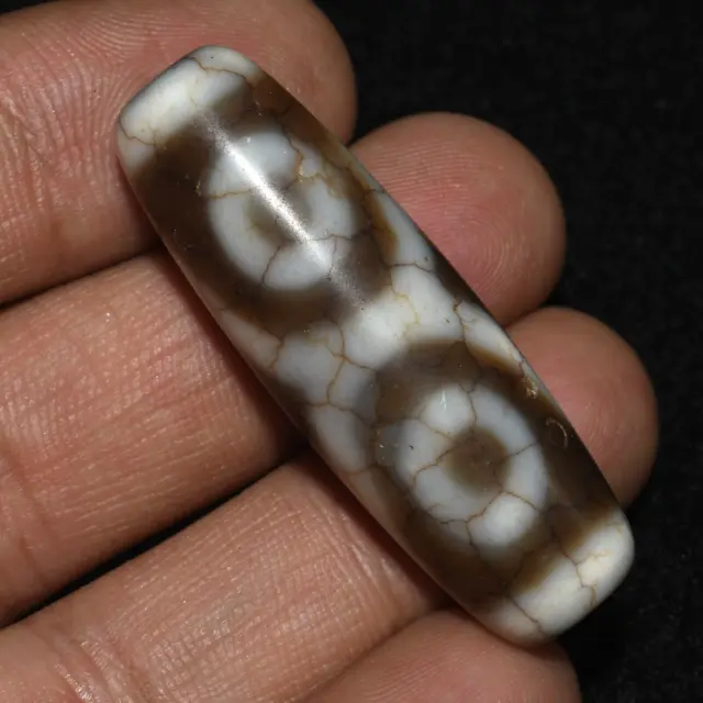 Rare Old Antique Indo Tibetan Himalayan Agate Stone Dzi Eye Bead with 3 Eyes