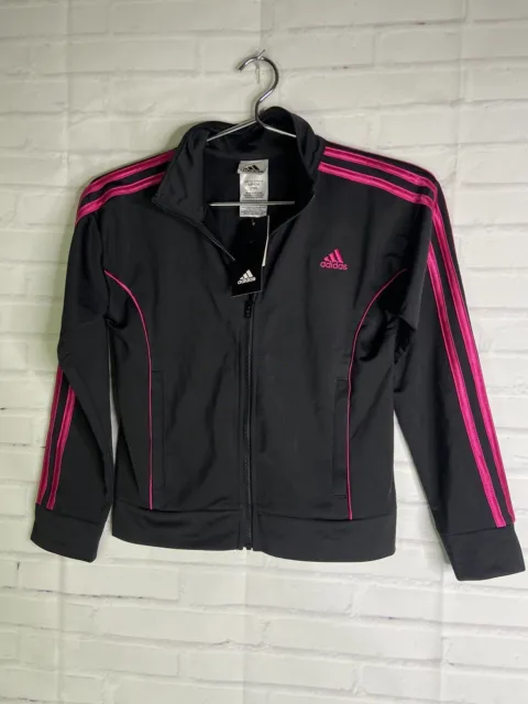 NEW Adidas Long Sleeve Full Zip Track Jacket Lightweight Black Pink Girls S 7-8