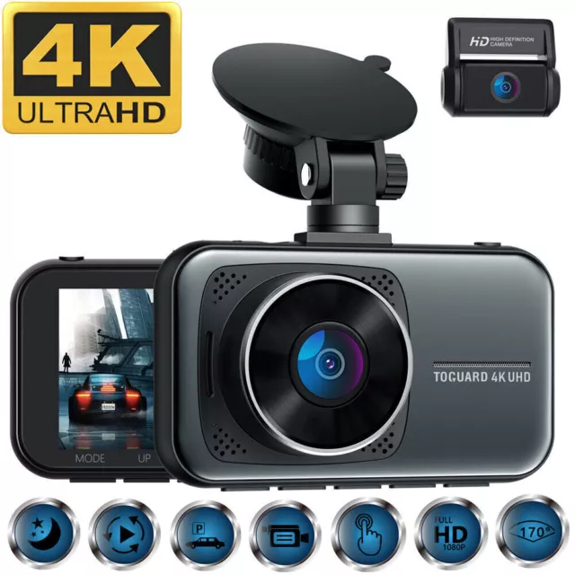 TOGUARD 2160P+1080P Dual DashCam 4K AutoKamera 3"Autos DVR Recorder Nachtsicht