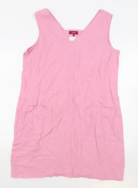 NEXT abito da donna rosa lino pinofore/dungaree taglia 14 collo a V