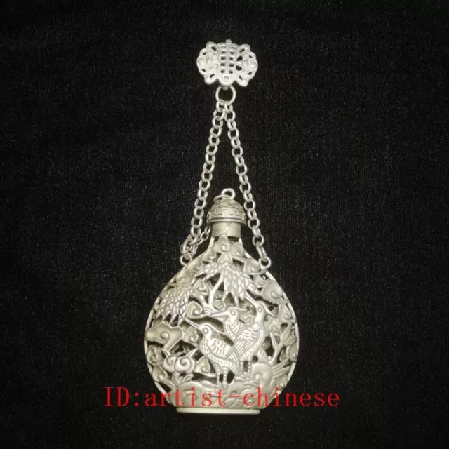 Collection Old Chinese Tibet Silver Hand-made Flowers Bird Statue Sachet Pendant