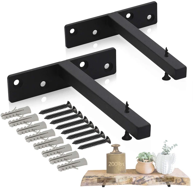 Heavy Duty Floating Shelf Brackets, 6in Cast Iron Black Shelf Bracket