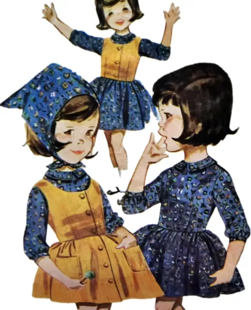 1950s Girls Vest Full Skirt Pinafore Dress Butterick 2830 Sewing Pattern