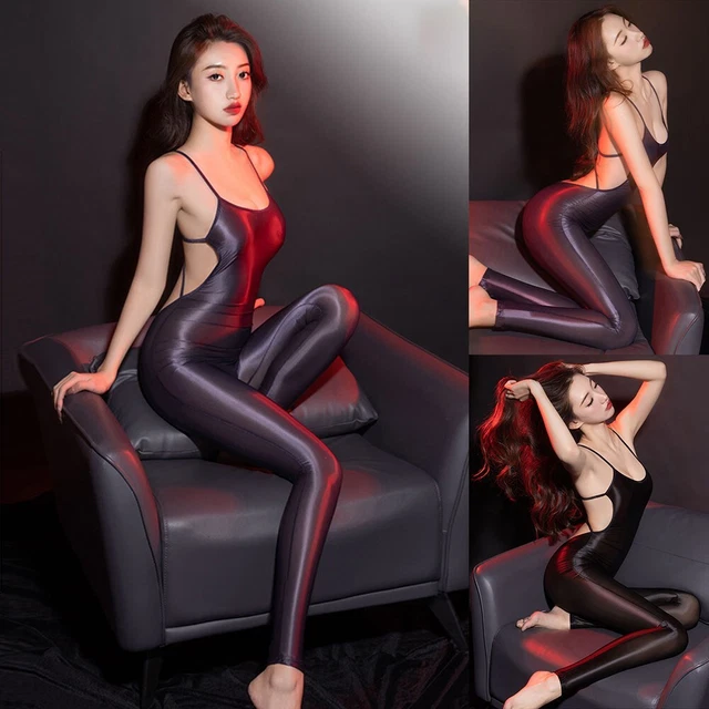 Donna Puro Olio Lucido Body Tuta Corpo Calze Trasparente Biancheria Intima