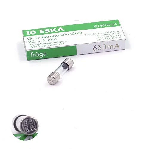 10x Fusible temporisé T en verre 630mA / 250VAC 5x20mm
