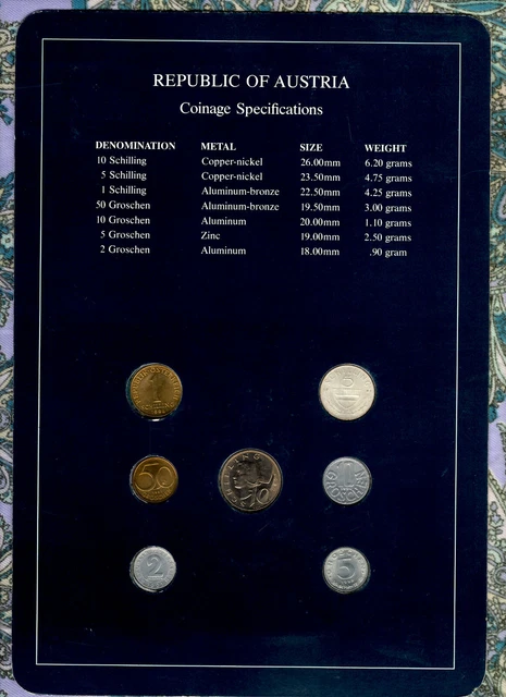 Coin Sets of All Nations Austria 1967-1994 UNC 5 Schilling 1967 Silver 1.9.89 2