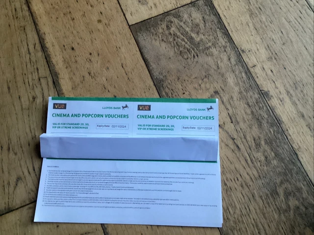 2 x Vue Cinema Tickets and Half Price popcorn valid until 02/11/2024 2 x Vue Cinema Tickets and Half Price popcorn valid until 02/11/2024