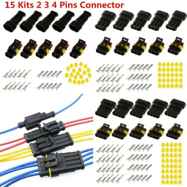 Lot de connecteurs étanches durables 15 ensembles de prises 2/3/4 broches pack
