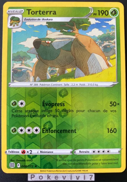 Carte Pokemon TORTERRA 008/172 Holo REVERSE Epée et Bouclier 9 EB09 FR NEUF