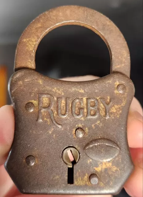 VINTAGE ANTIQUE C. 1930's RUGBY FOOTBALL LOCK PADLOCK, MILLER LOCK CO. ? NO KEY