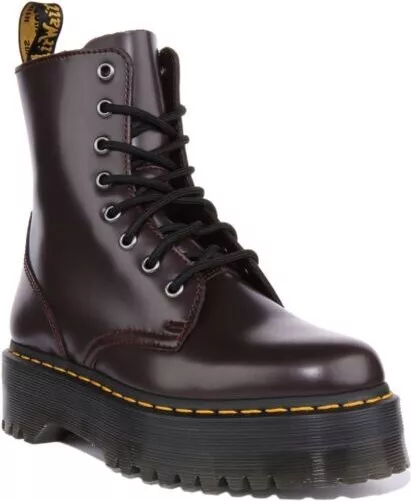 DR MARTENS Jadon Liscio Unisex 8 Occhio Plateau Stivali IN Bordeaux Misura UK 3