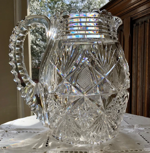 Libbey American Brilliant Florence Pattern Pitcher c. 1889 Pat. W.C Anderson