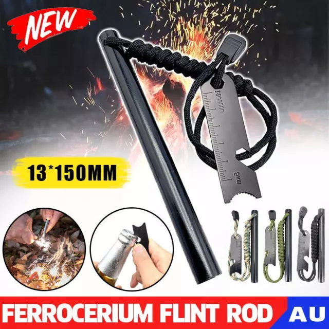Ferrocerium Flint Rod 15cm x 1.3cm Survival Fire Starter with Striker Para-cord