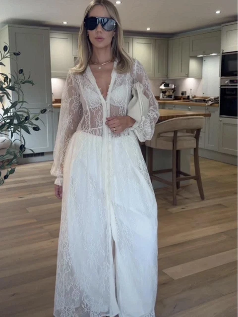 ZARA 2026 ZW Collection Ecru Cream Long Lace Dress Size S 6895/089 Trendy Boho £73.50