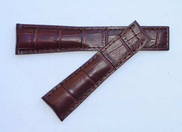 Bracelet montre en alligator fait main marron foncé mat 18mm 19mm 20mm