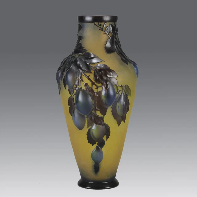 Art Nouveau Etched Cameo Glass entitled "Plum Soufflé" by Emile Gallé