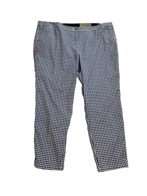 Talbots Woman 18W Blue And White Pants Gingham Chino Straight Flat Front NWT