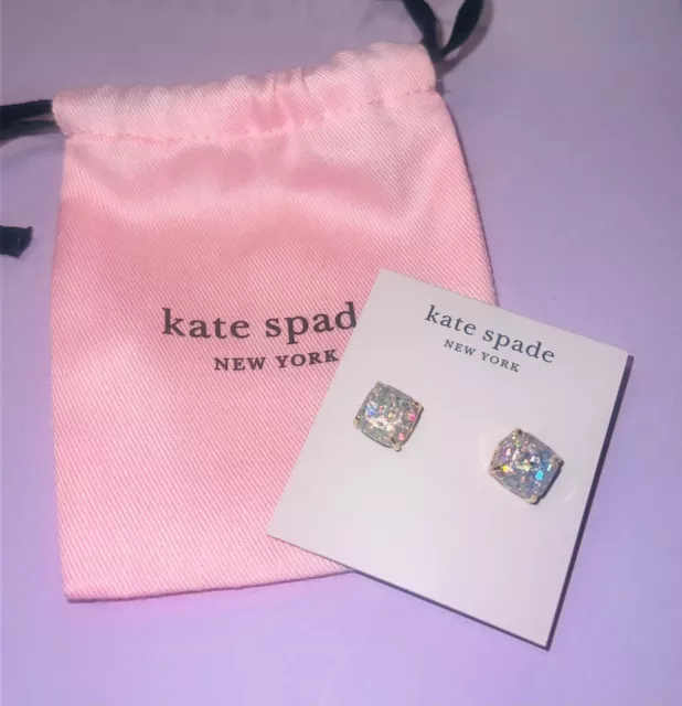 Kate Spade Womens Earrings Small Square Opal Glitter Studs NWT