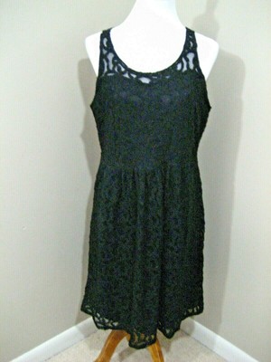 LANE BRYANT Black Lace Overlay Sleeveless Stretch Fit & Flare Dress Sz 14
