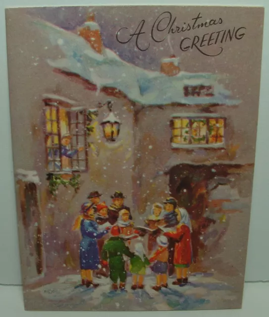 UNUSED - E. Madsen - 1940's People Caroling - 1949 RUST CRAFT Christmas Card