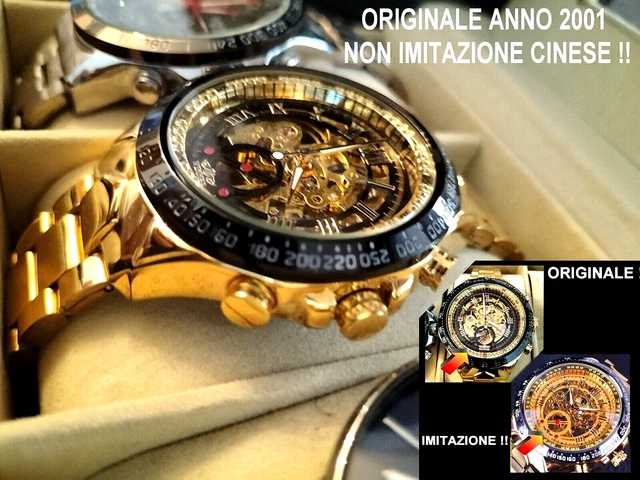 Autentico Lotus uomo Skeleton Winner 2000 automatico analogico placcato oro 14kt