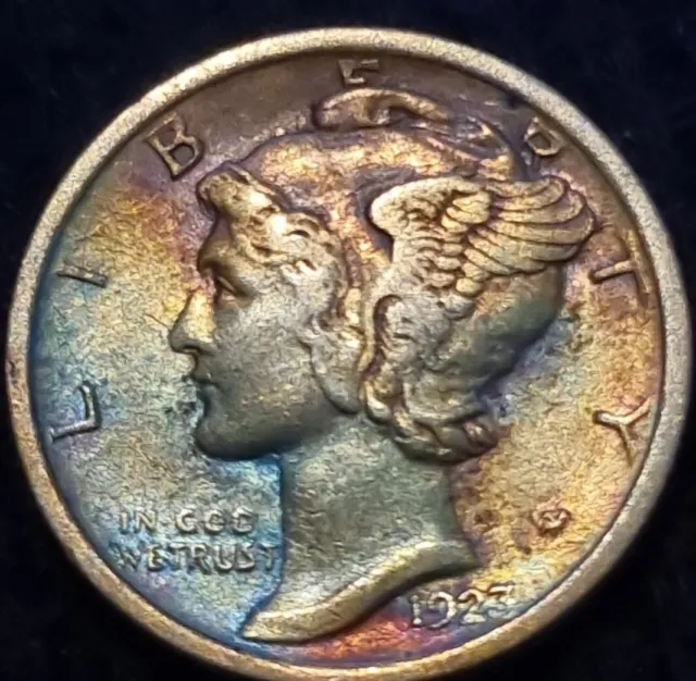 1923 American Mercury One Dime Rainbow Toned Silver U.S.A Coin