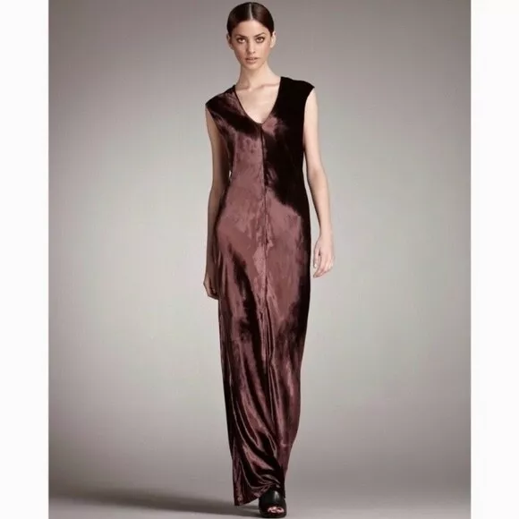 T by Alexander Wang Crushed Brown Velvet Floor Length V Neck Dress Size Medium