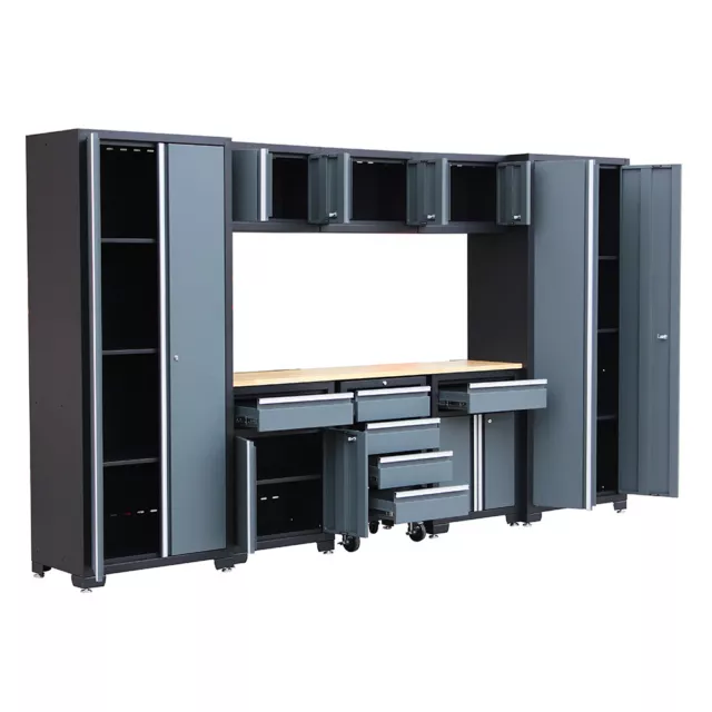9-Piece Steel Garage Storage Cabinet System with Wooden Work Top