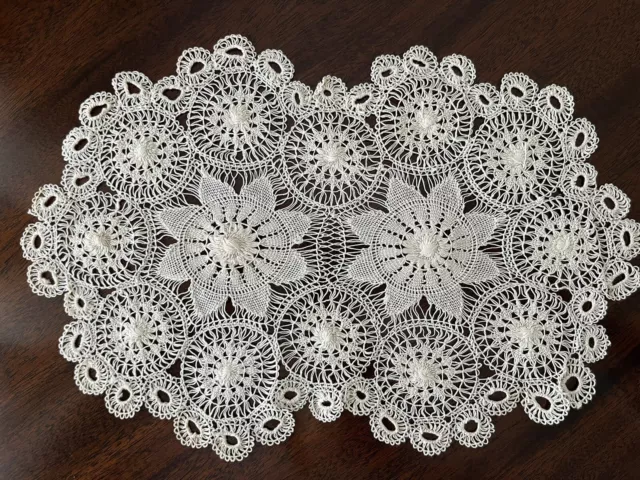 Vintage Handmade Tenerife All Lace White Doily Table Tray Linen 12 1/2"